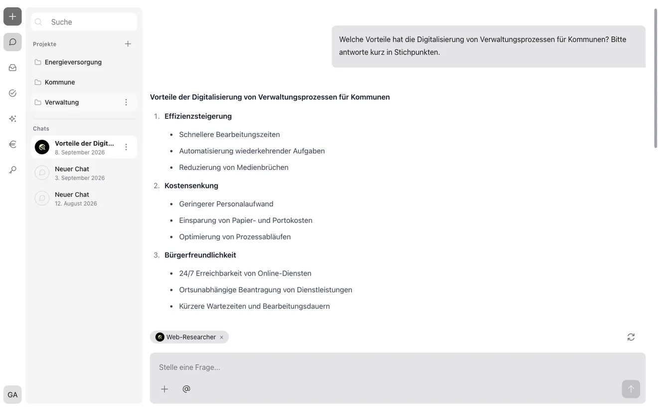 Chat-Oberfläche von incoreon AI