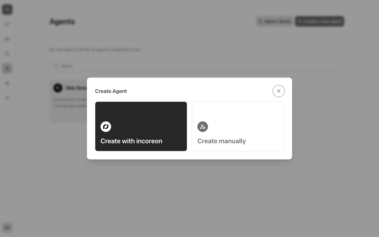 The “Create Agent” dialog with the two setup options
