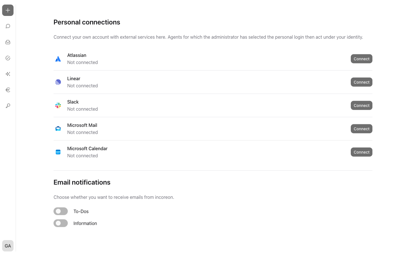 The profile page with the “Personal connections” and “Email notifications” areas